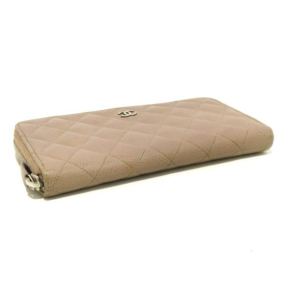 37897798 10 Chanel Matelasse Long Wallet Round Zipper Caviar Skin Gray Beige