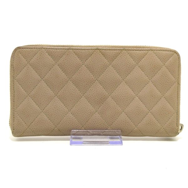 37897798 2 Chanel Matelasse Long Wallet Round Zipper Caviar Skin Gray Beige