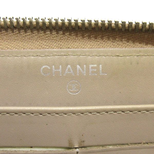 37897798 5 Chanel Matelasse Long Wallet Round Zipper Caviar Skin Gray Beige