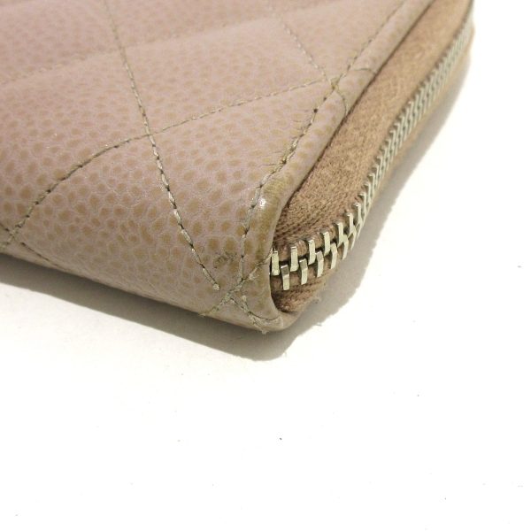 37897798 9 Chanel Matelasse Long Wallet Round Zipper Caviar Skin Gray Beige