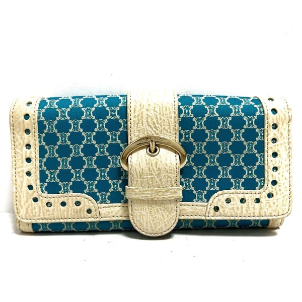 37901873 1 Celine Macadam Pattern Jacquard Leather Long Wallet Blue