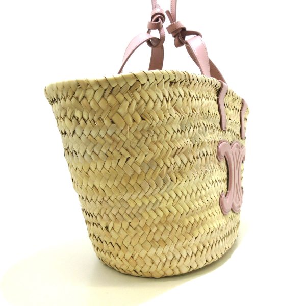 37902127 2 Celine Teen Triomphe Pannier Basket Raffia Leather Tote Bag Ivory