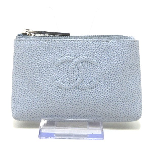 37903473 1 Chanel Coin Case Silver Hardware Key Ring Caviar Skin Light Blue