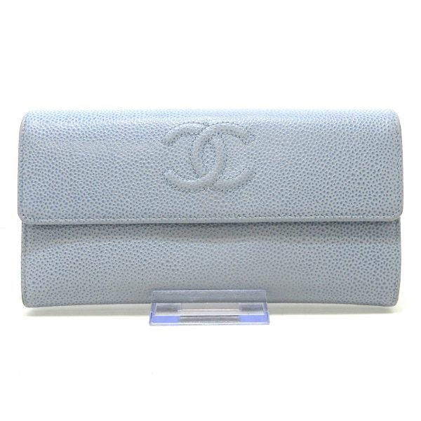 37903474 1 Chanel Long Wallet Silver Hardware Caviar Skin Light Blue