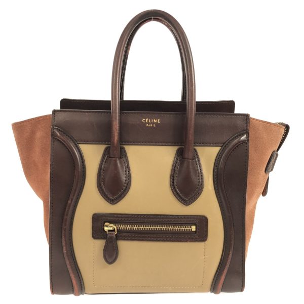 37905143 1 Celine Luggage Micro Shopper Leather Suede Handbag Beige