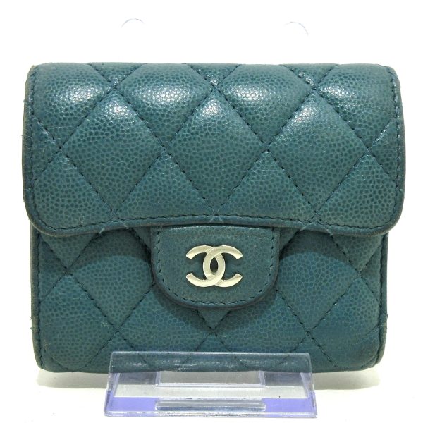 37907778 1 Chanel Matelasse Trifold Wallet Silver Hardware Caviar Skin Blue Green