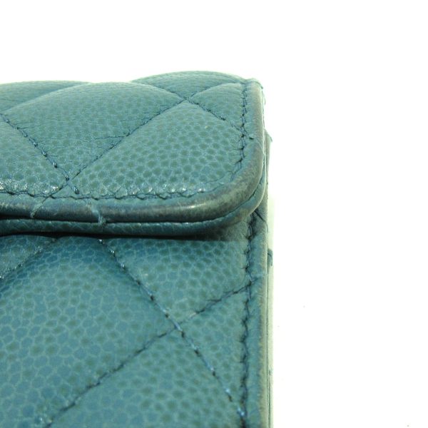 37907778 9 Chanel Matelasse Trifold Wallet Silver Hardware Caviar Skin Blue Green