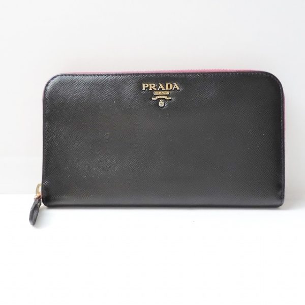 37911815 1 Prada Long Wallet Leather Black Pink