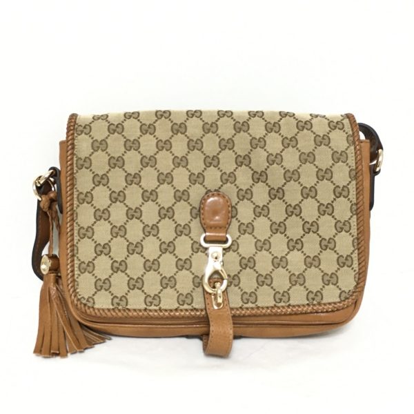 37912833 1 Gucci Marrakech Jacquard Leather Shoulder Bag Brown