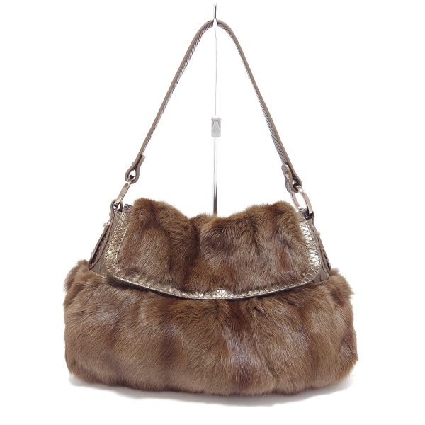 37914351 1 Fendi Chef Bag Fur Python Handbag Dark Brown Gold