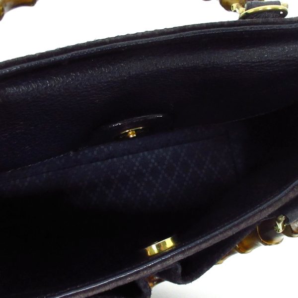 37917815 7 Gucci Bamboo Suede Leather Wood Handbag Black