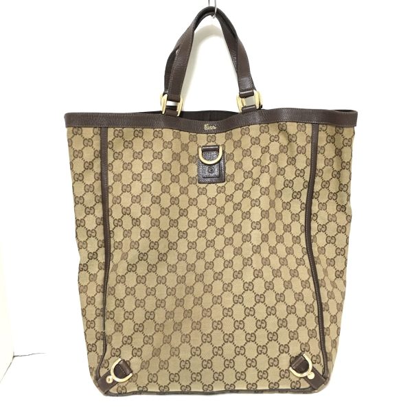 37918131 1 Gucci Abby GG Pattern Jacquard Leather Tote Bag Beige Dark Brown