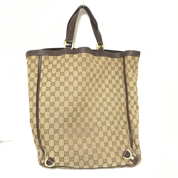 37918131 3 Gucci Abby GG Pattern Jacquard Leather Tote Bag Beige Dark Brown