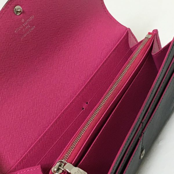 37920518 3 Louis Vuitton Portefeuille Sara Epi Leather Long Wallet Noir Hot Pink