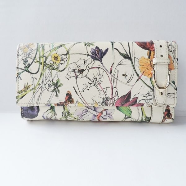 37920520 1 Gucci Nice Flora Floral Pattern Leather Long Wallet Ivory Green Multi