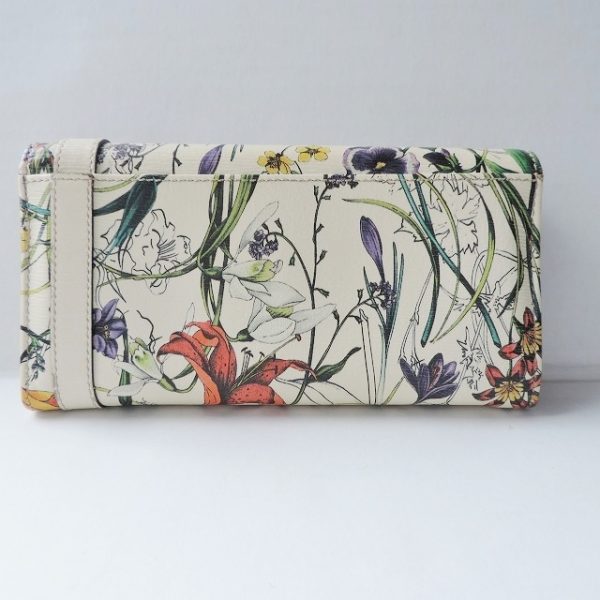 37920520 2 Gucci Nice Flora Floral Pattern Leather Long Wallet Ivory Green Multi