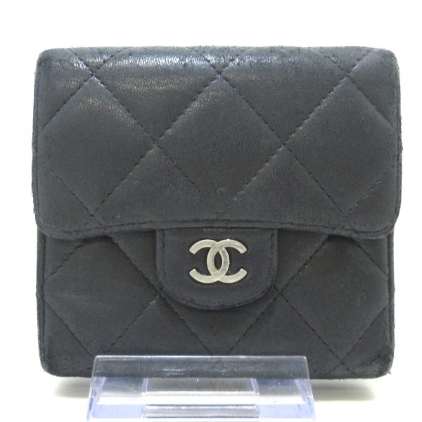 37920916 1 Chanel Matelasse W Hook Wallet Silver Hardware Lambskin Black