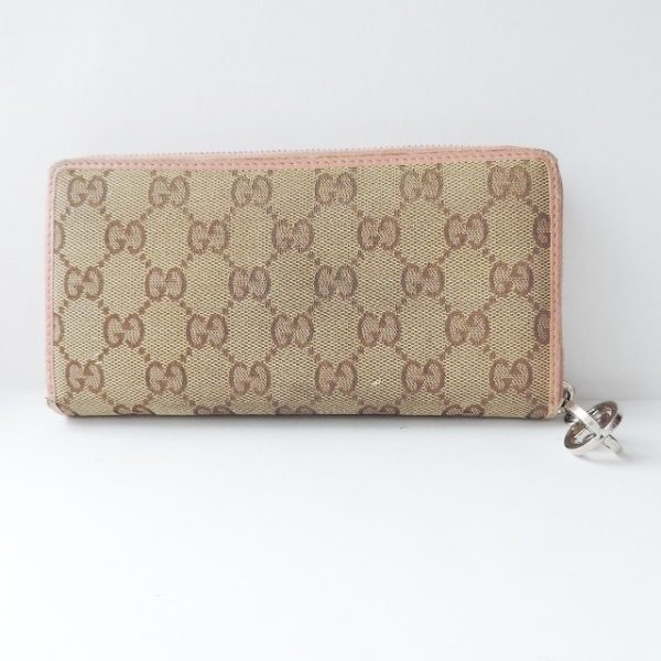 37924395 2 Gucci GG Twins Jacquard Leather Long Wallet Round Zipper Beige Dark Brown Pink Beige