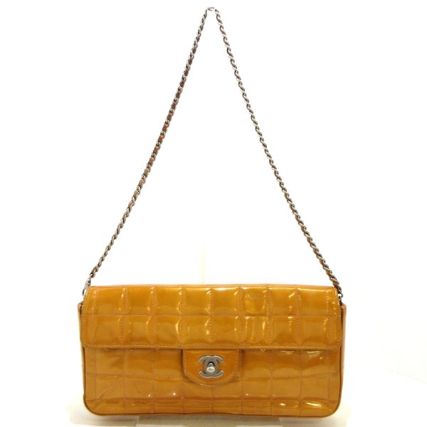 37925740 1 Chanel Chocolate Bar Shoulder Bag Enamel Lambskin Orange