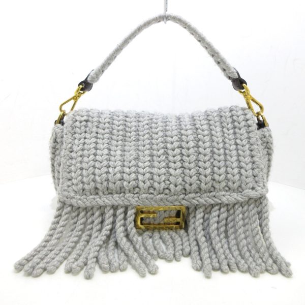 37926839 1 Fendi Mamma Bucket Handbag Knit Gray Dark Brown