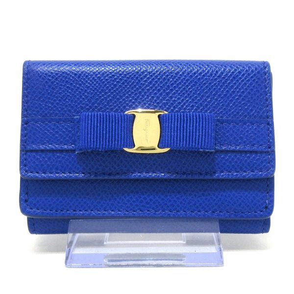 37928050 1 Salvatore Ferragamo Compact Vara Trifold Wallet Blue Leather