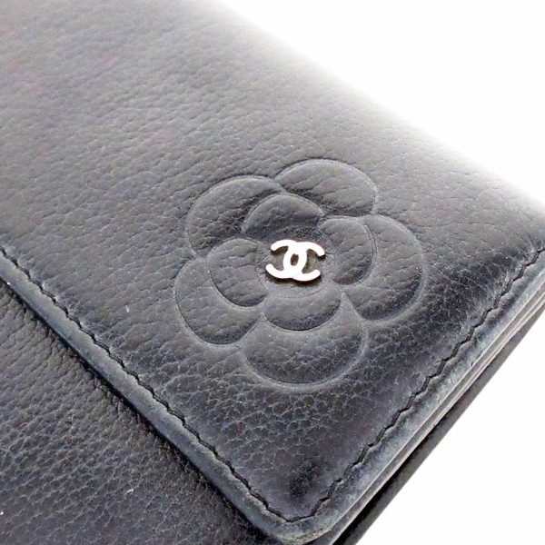 37928861 11 Chanel Camellia Long Wallet Silver Hardware Leather Black