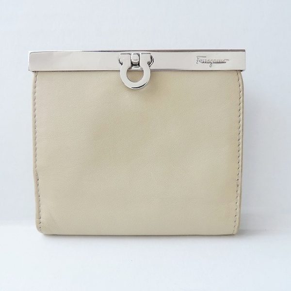 37932725 1 Salvatore Ferragamo Gancini Bifold Wallet Beige Leather