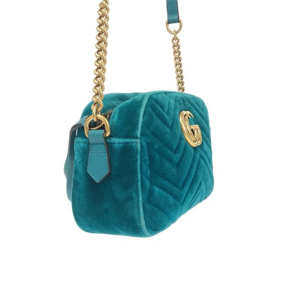 37940204 2 Gucci GG Marmont Velor Chain Shoulder Bag Blue Green