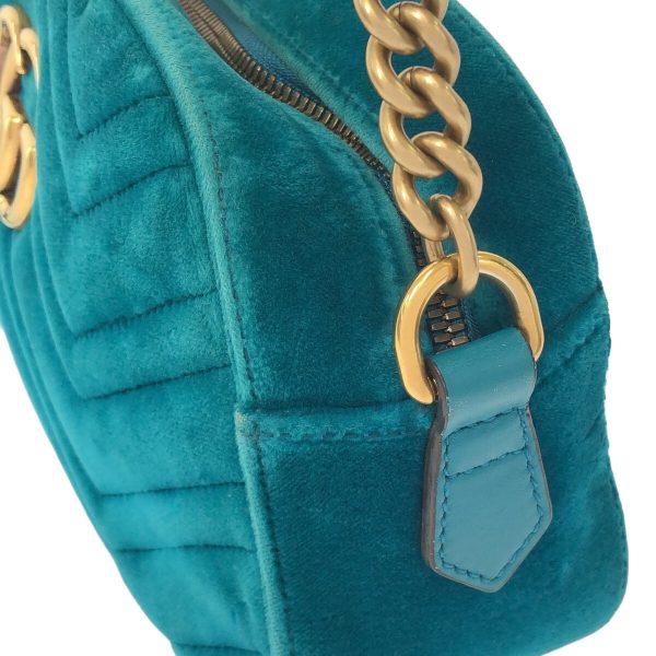 37940204 9 Gucci GG Marmont Velor Chain Shoulder Bag Blue Green