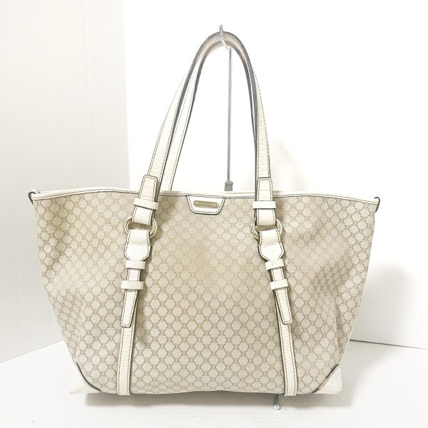 37951489 1 Celine Macadam Pattern Fabric Calf Leather Tote Bag Gray