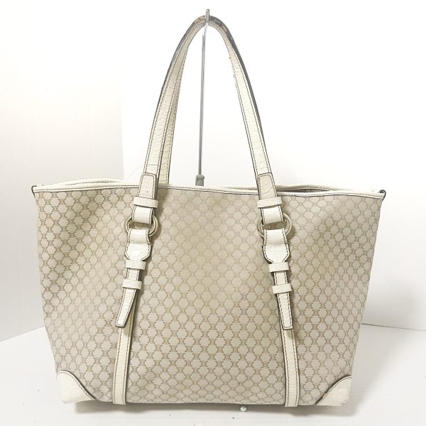 37951489 3 Celine Macadam Pattern Fabric Calf Leather Tote Bag Gray