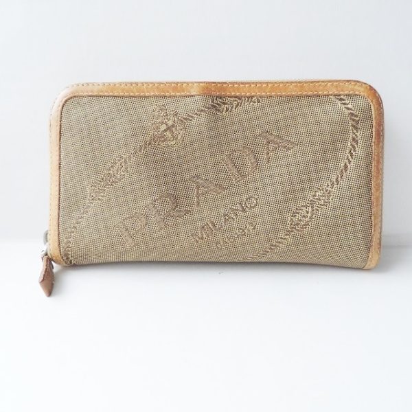 37977731 1 Prada Long Wallet Jacquard Beige Brown