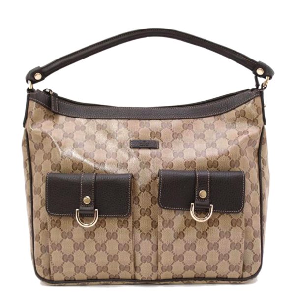 38056 1 Gucci GG Crystal Semi Shoulder Bag Brown