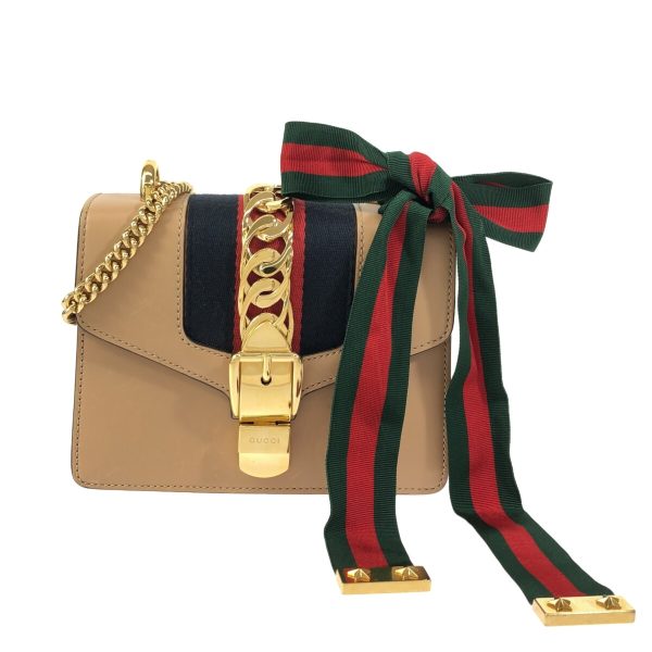 38066313 1 Gucci Sylvie Chain Shoulder Bag Leather Mini Shoulder Beige Navy Red