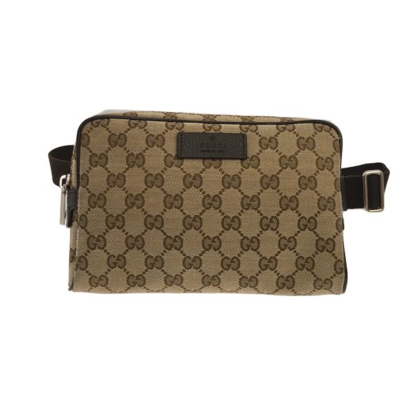 38067844 1 Gucci GG Pattern Jacquard Leather Waist Pouch Beige Dark Brown