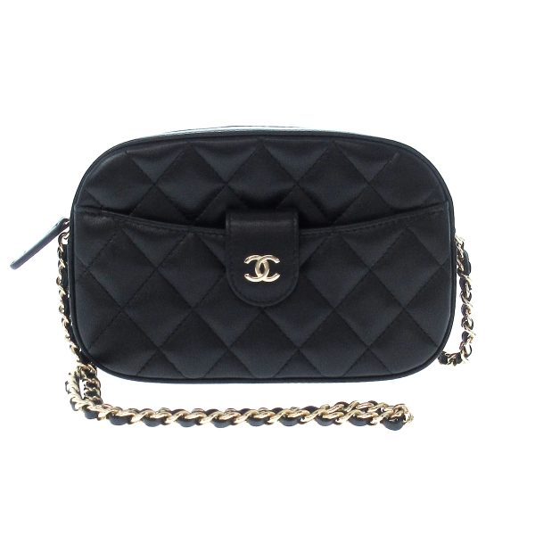 38249916 1 Chanel Matelasse Chain Clutch Shoulder Bag Lambskin Black