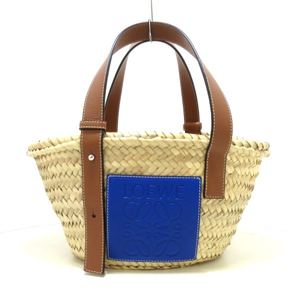 38250435 1 Loewe Basket Palm Leaf Calf Leather Tote Bag Beige Blue