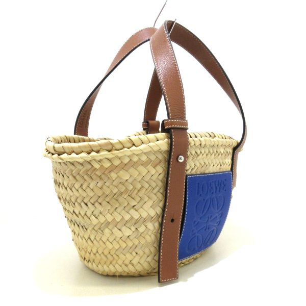 38250435 2 Loewe Basket Palm Leaf Calf Leather Tote Bag Beige Blue