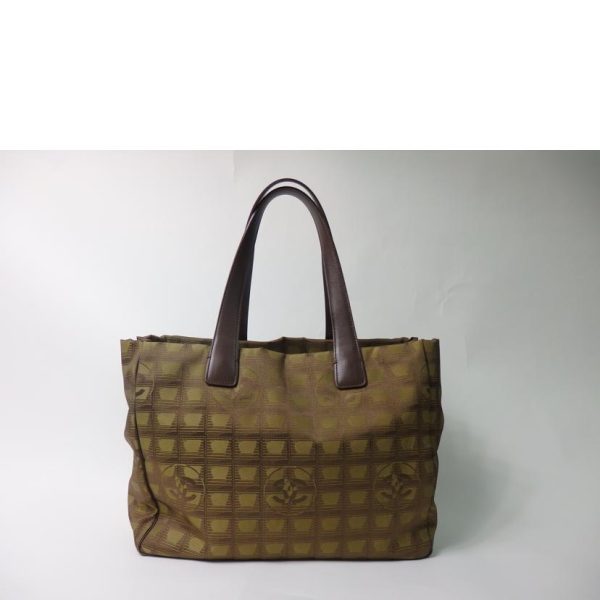 38371 2 Chanel New Travel Line Tote Bag MM Khaki Brown