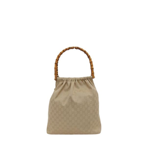 38570 2 Gucci GG Canvas Bamboo Tote Bag Beige