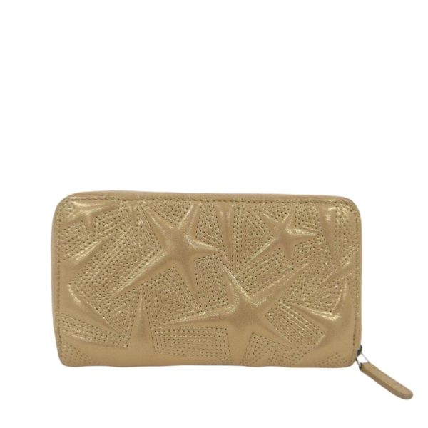 38720 2 Chanel Star Emboss Compact Wallet Bag Gold