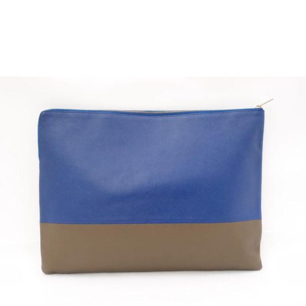 38854 2 Celine Clutch Bag Bicolor Blue Brown