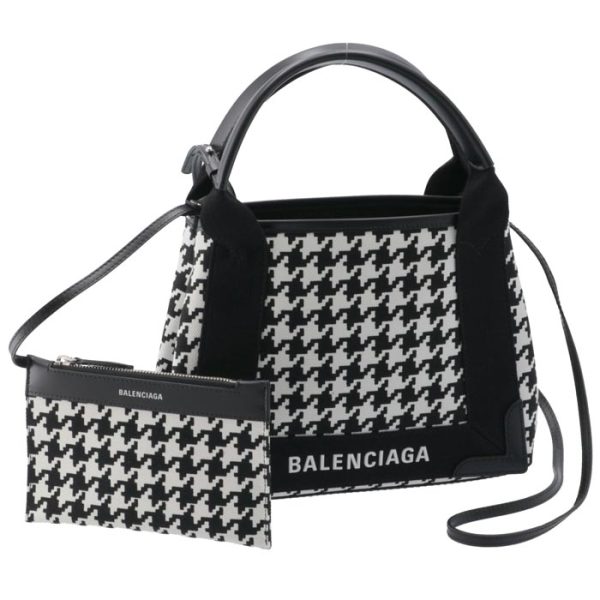 390346kmzdn9060 Balenciaga Navy Hippo Tote Bag White Black Houndstooth