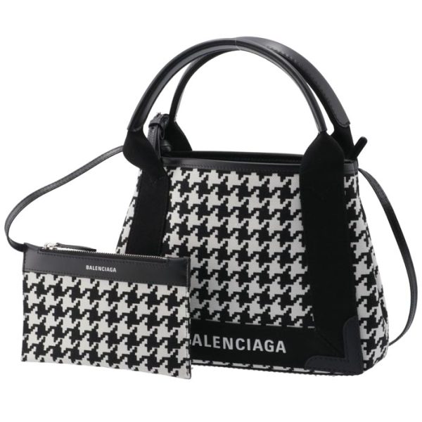 390346kmzdn9060 1 Balenciaga Navy Hippo Tote Bag White Black Houndstooth