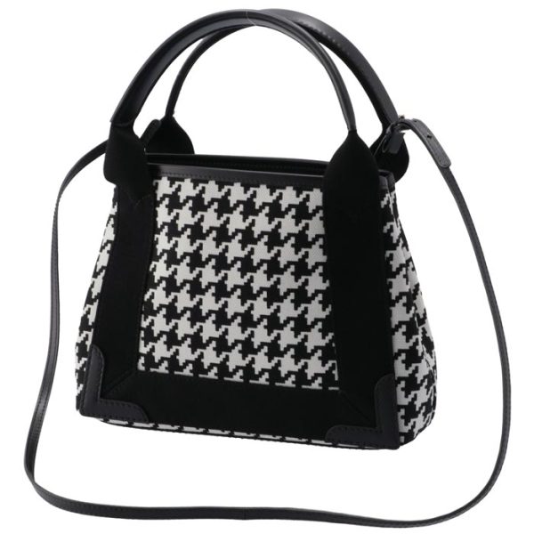 390346kmzdn9060 2 Balenciaga Navy Hippo Tote Bag White Black Houndstooth