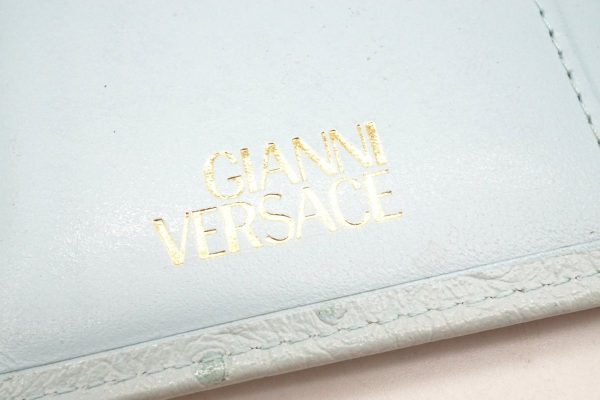 39285 7859k 10 Gianni Versace Vintage W Hook Bifold Wallet Sunburst Ostrich Blue