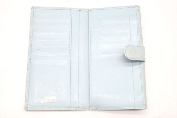 39285 7859k 7 Gianni Versace Vintage W Hook Bifold Wallet Sunburst Ostrich Blue