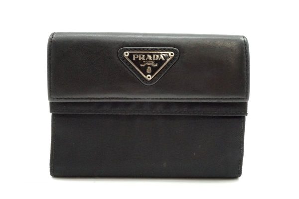 39377 8058k 1 Prada Trifold Wallet Triangle Double Flap Compact Wallet Black