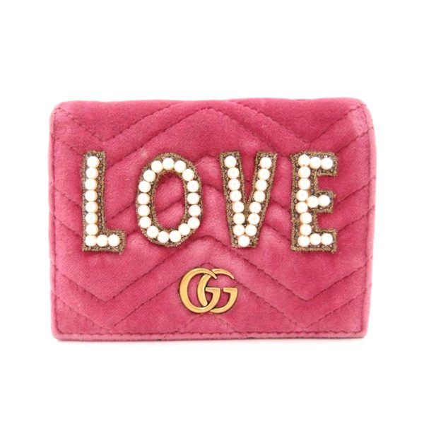 39463 1 GUCCI Velour Bi Fold Wallet GG Marmont LOVE Compact Wallet Pink