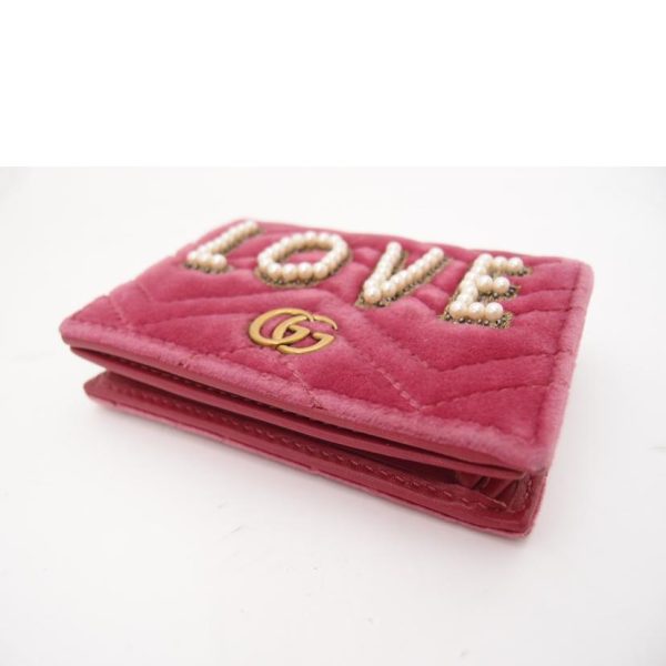 39463 3 GUCCI Velour Bi Fold Wallet GG Marmont LOVE Compact Wallet Pink